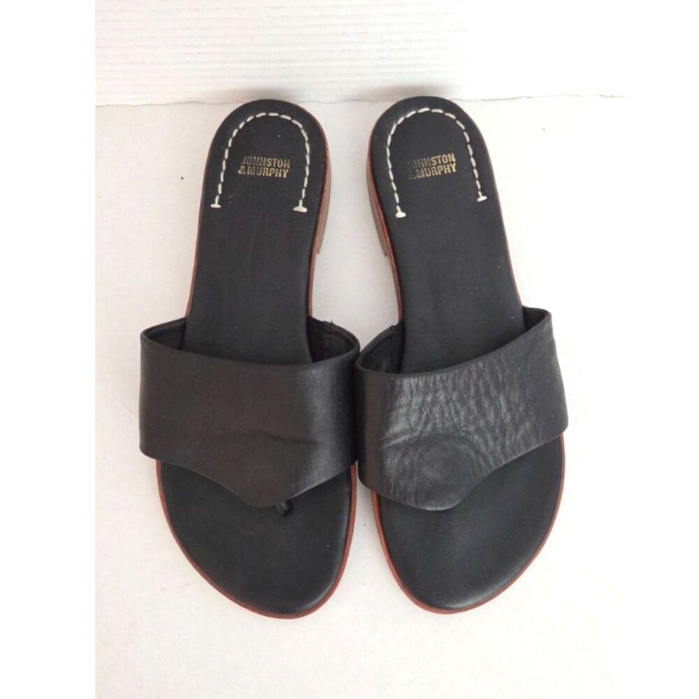 Johnston & Murphy Black Leather Thong Slide Sandals Size 9M Minimalist Chic